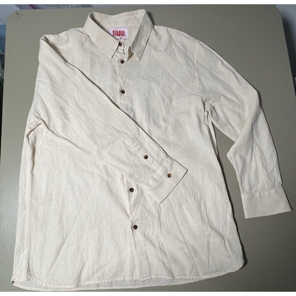 Solid And Striped Button Up Long Sleeve Shirt Womens XL Linen Color